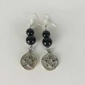 Black Jasper pentacle earrings witchy pagan new age